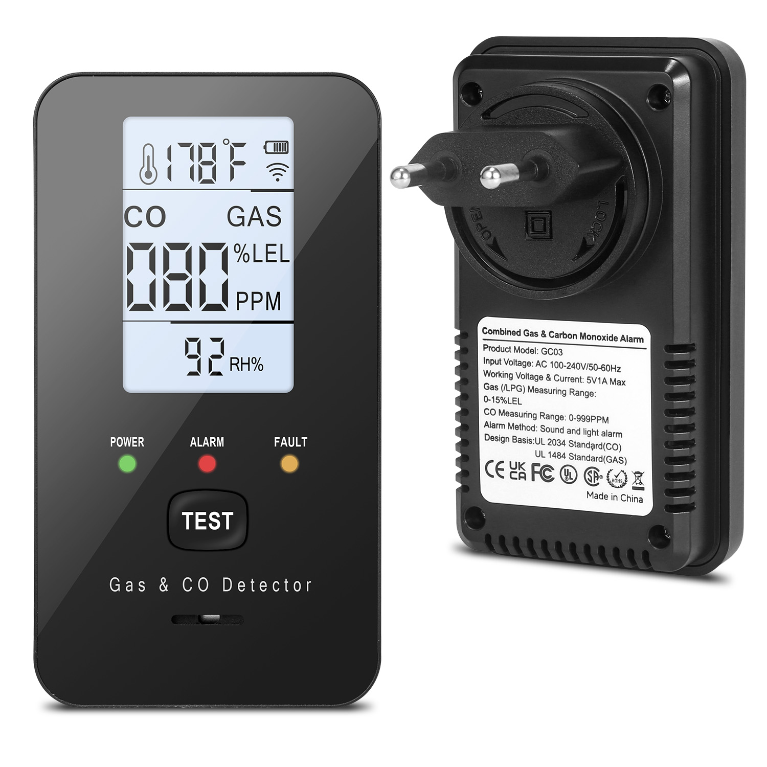 Carbon Monoxide Detector Combo - Detector de gas natural combinado y
