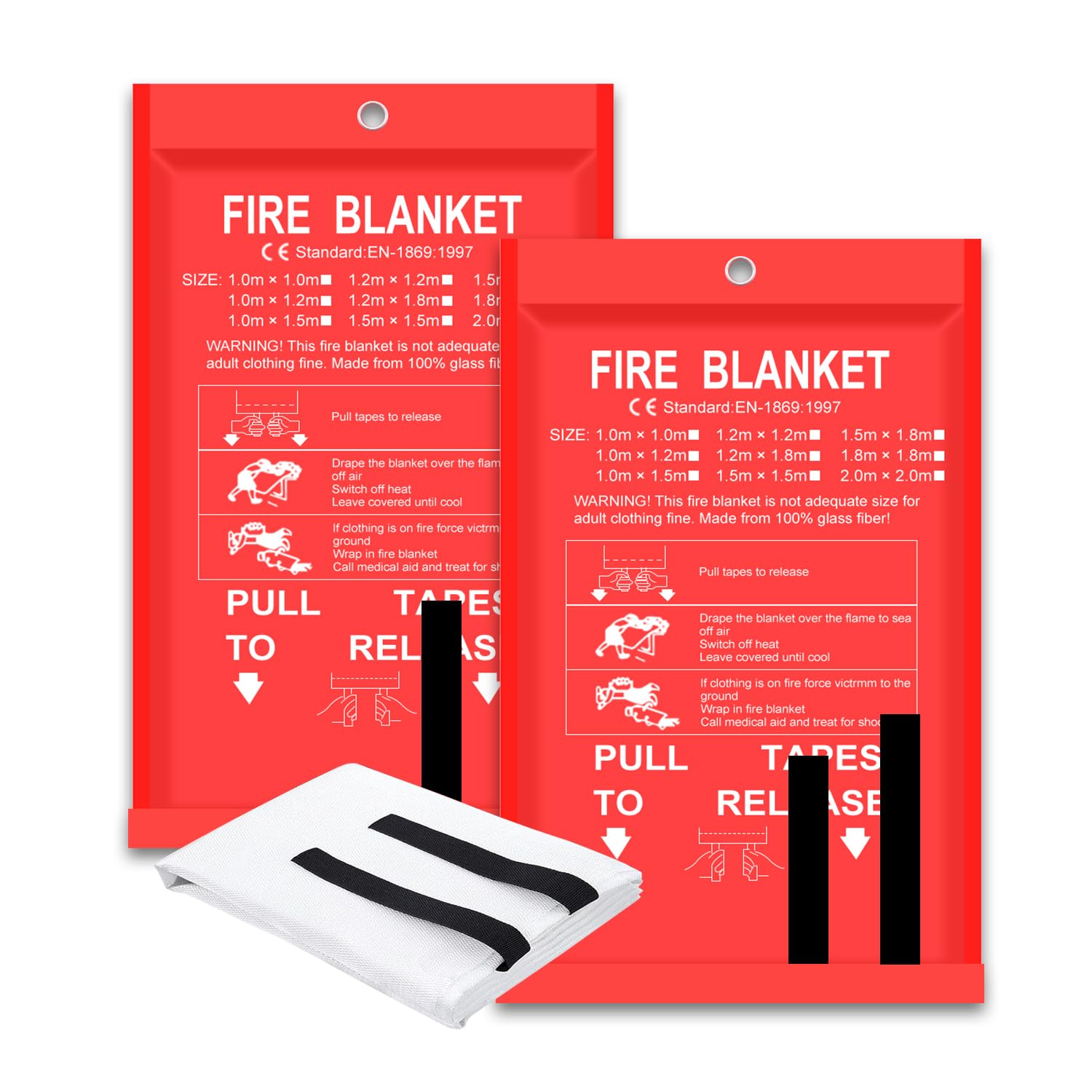 Fire Blanket Fiberglass - Manta contra incendios, paquete de 2,
