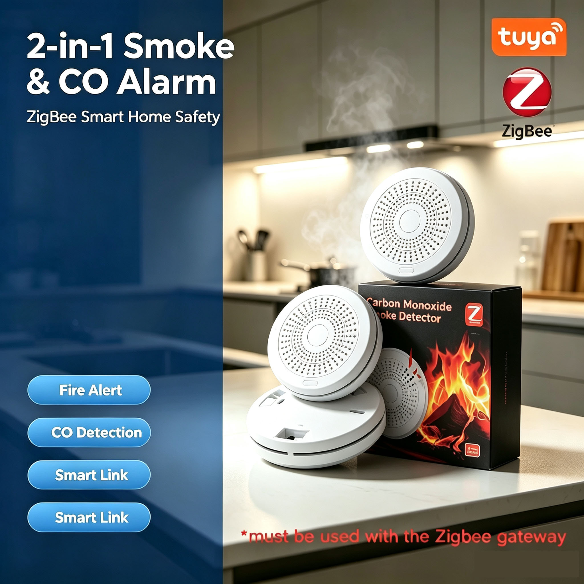 Zigbee Smoke Sensor Tuya - Detector inteligente de humo y monóxido